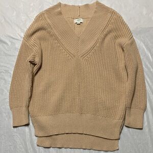 Aerie Downtime Textured V Neck Sweater Tan Size Small